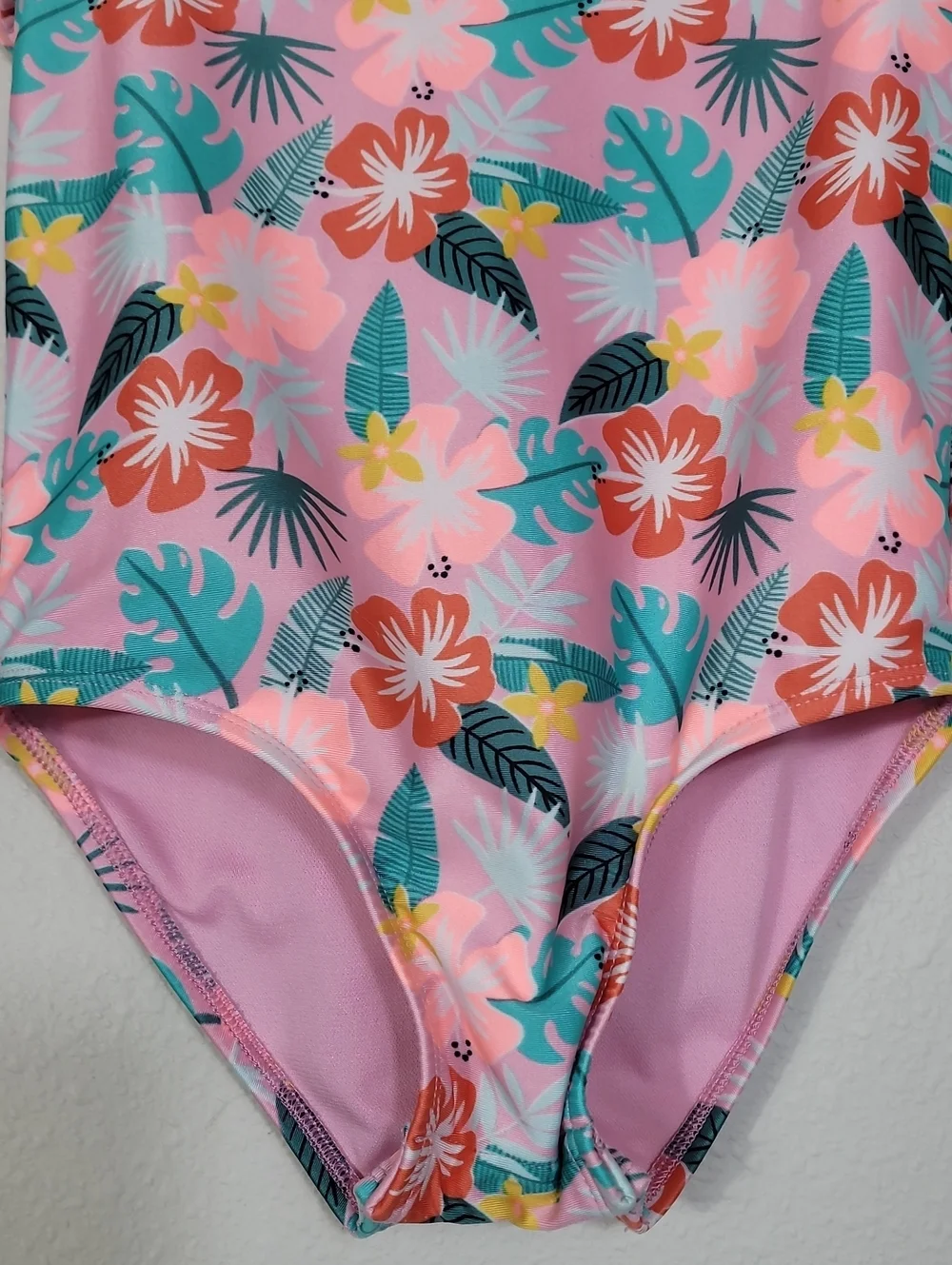 Cat & Jack Girls Floral One Piece Swimsuit Size 5T Short Sleeve Zip Back Beach